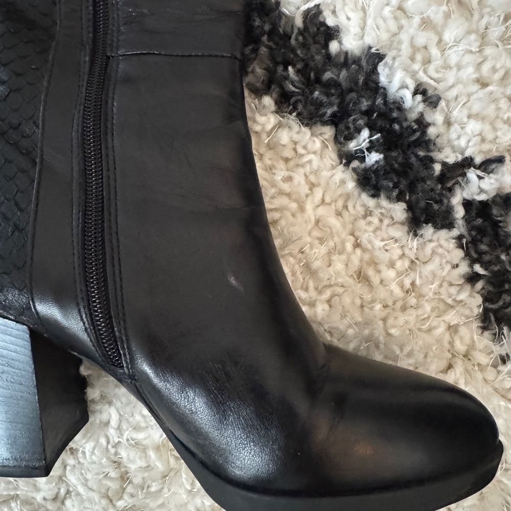 Women’s Dune Leather Almond Toe Block Heel Boots Black Size 37/6.5 - Picture 6 of 15